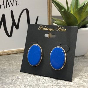 NWT Katheryn Kent Gold Tone & Blue Oval Pierced Earrings!